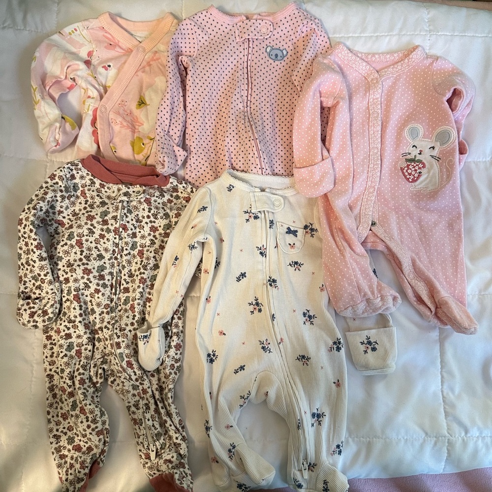 5 Carters Baby Sleeper Footies Lot Bundle
